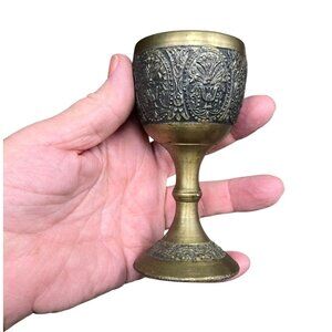 Moorish Brass Chalice 4.5" Goblet Newari India Bohemian Vtg